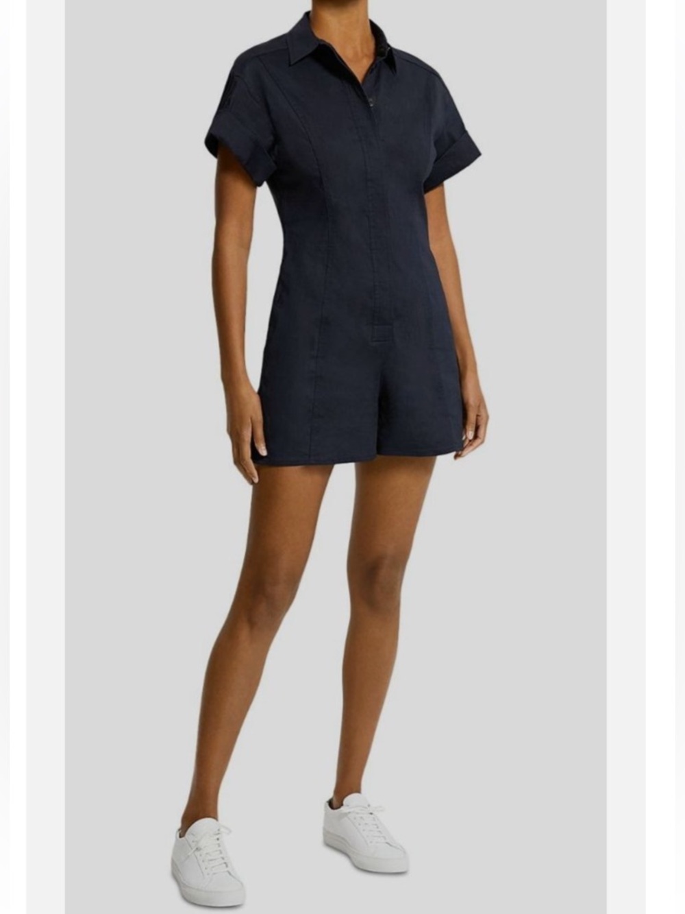 Theory Linen Shirt Romper Concord Navy Short Sleeve Size 00 Button Up NWT - Picture 13 of 13